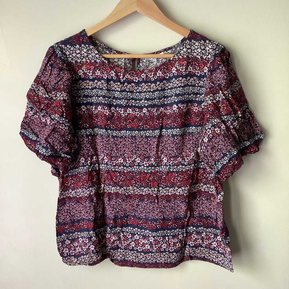 Poppi Womens Multi Color All Over Floral Print Short Sleeve Blouse Size XL